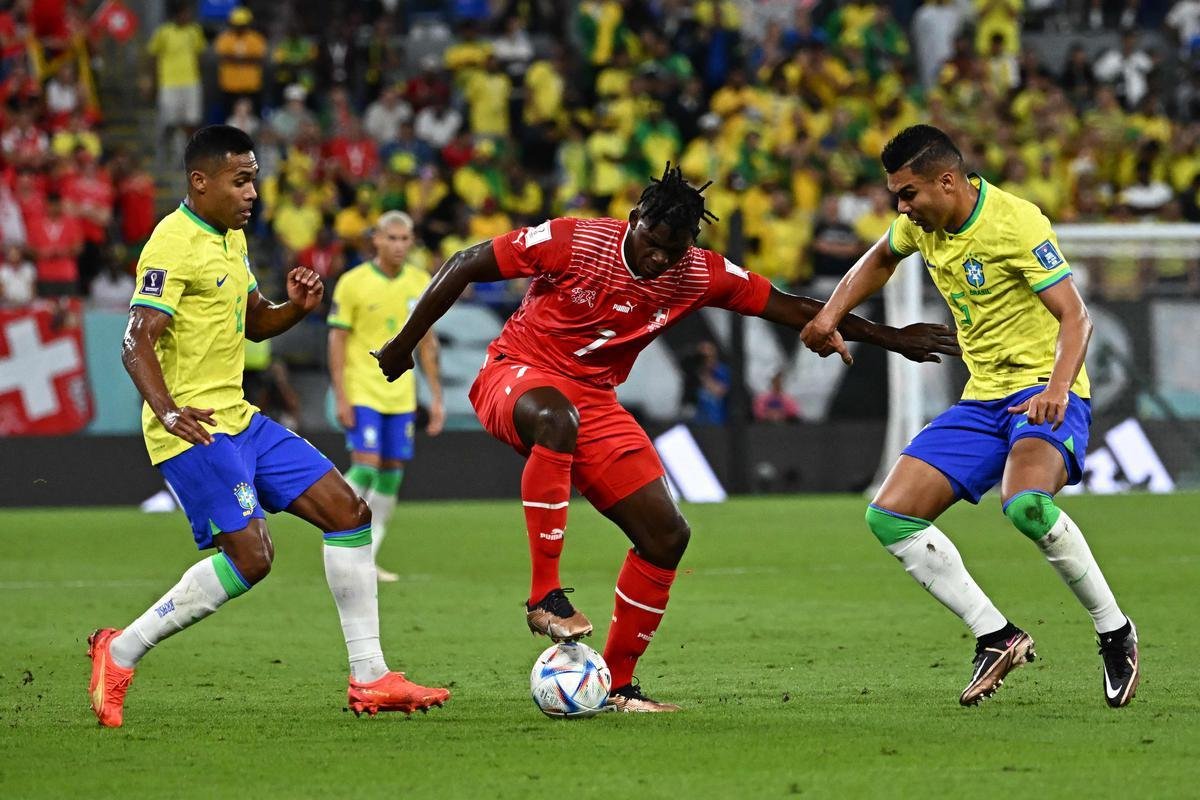 Duelo entre Brasil e Sua, pela 2 rodada do Grupo G da Copa do Mundo, acontece no Estdio 974, em Doha, no Catar
