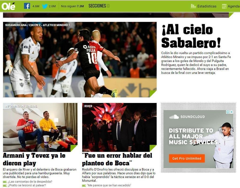 Jornal Ol, de Buenos Aires, deu nfase ao gol de Pulga, atacante que perdeu o pai esta semana