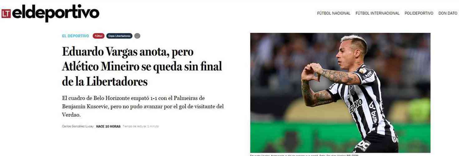 La Terceira, Chile, elogia el gol de Vargas, que