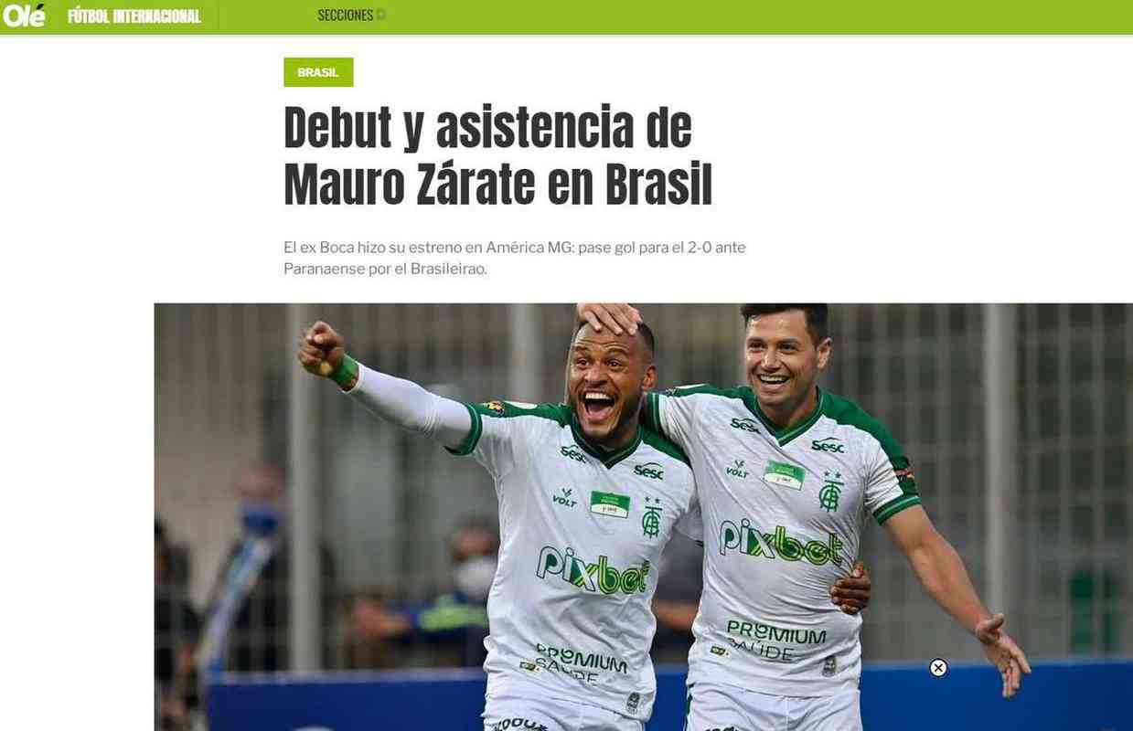 Jornal 'Ol' noticiou que o ex-jogador do Boca estreou com o 'p direito' no Amrica