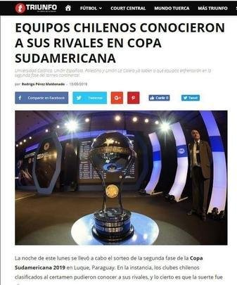 La Nacin: 'Unin La Calera, que avanou aps eliminar na primeira fase da Sul-Americana a Chapecoense, ter o adversrio mais difcil, pois tenra que enfrentar outro brasileiro, o Atltico'.