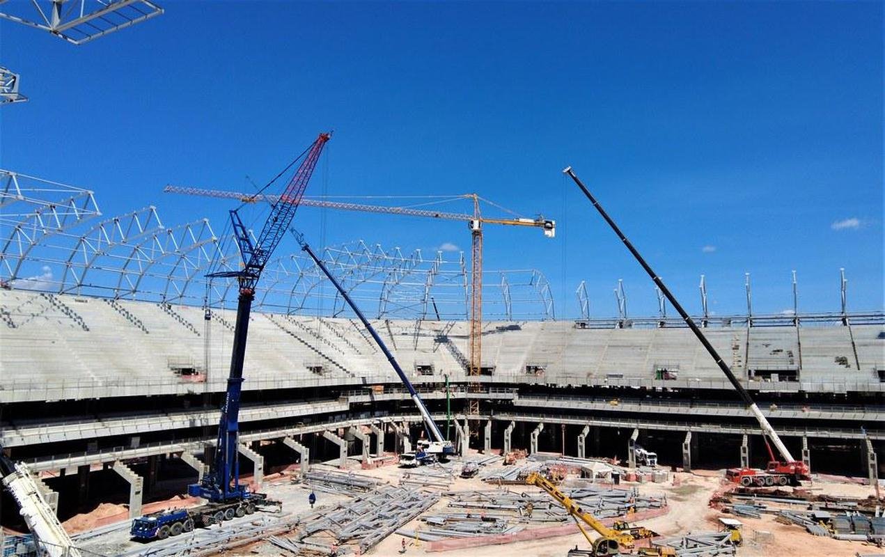 Estdio do Atltico est com 49% das obras concludas, as arquibancadas superiores foram finalizadas e o trabalho atualmente est focado nas instalaes internas, alvenaria e montagem da cobertura e estruturas.