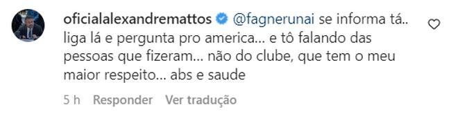Alexandre Mattos respondeu alguns cruzeirenses em publicao do atacante Edu