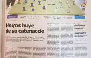 O jornal La Terceira tambm destaca Arrascaeta: 'O jovem craque uruguaio que ameaa'. Na parte superior, as possveis disposies tticas de ngel Guillermo Hoyos e Mano Menezes