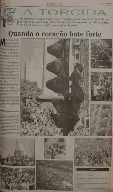 Pginas do jornal Estado de Minas em 21/06/1996, com cobertura da festa da torcida na chegada do time