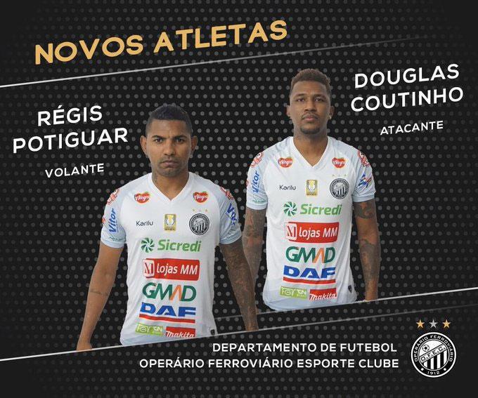 O Operrio anunciou as contrataes do volante Rgis Potiguar, que estava no So Caetano, e do atacante Douglas Coutinho, que estava no Seoul E-Land, da Coreia do Sul