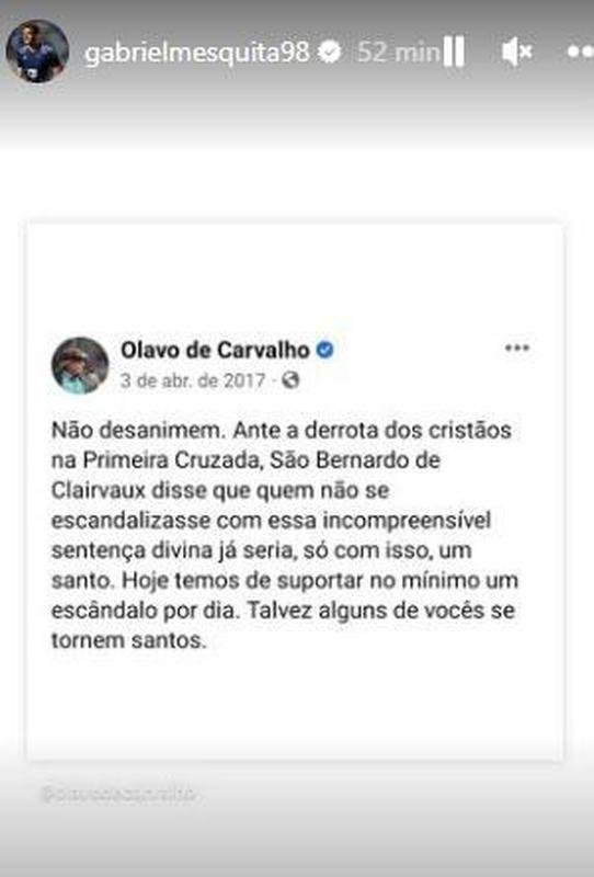 Gabriel Mesquita, goleiro do Cruzeiro; manifestaes de esportistas bolsonaristas aps a vitria de Lula, presidente eleito do Brasil