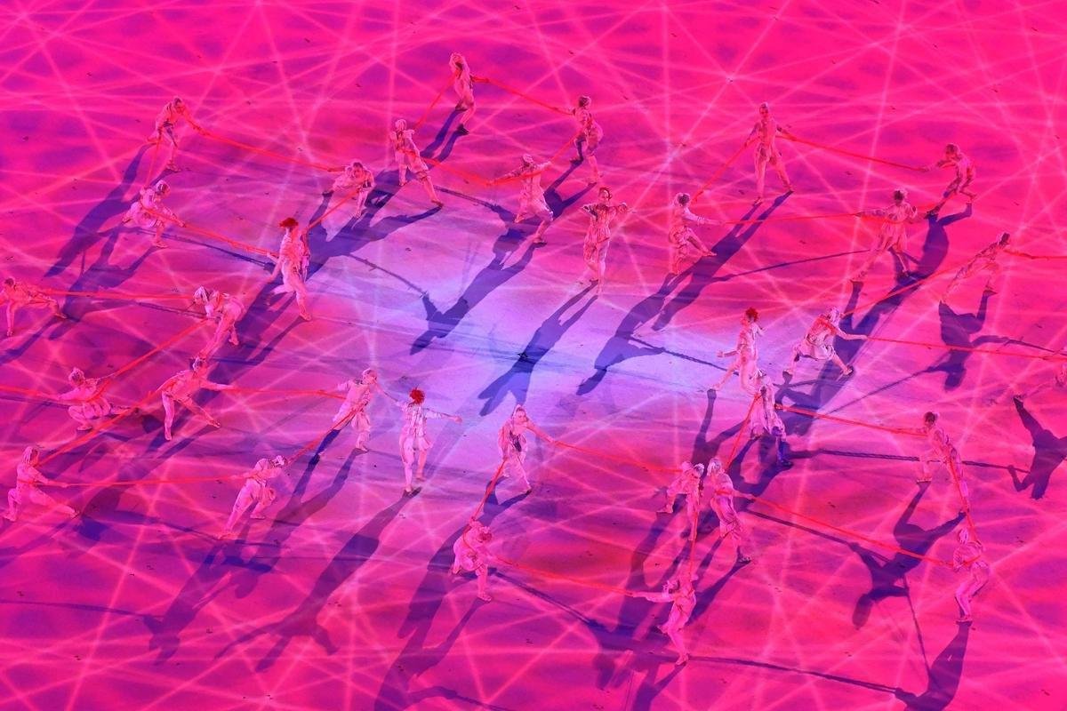 Imagens da cerimnia de abertura dos Jogos Olmpicos de 2020, no Estdio Olmpico de Tquio 