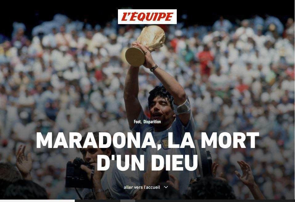 'Maradona, a morte de um deus', estampa o L'quipe, da Frana