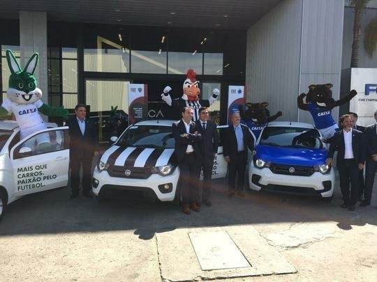 Presidentes e mascotes de Amrica, Atltico e Cruzeiro foram  fbrica da Fiat, em Betim, onde firmaram acordo comercial