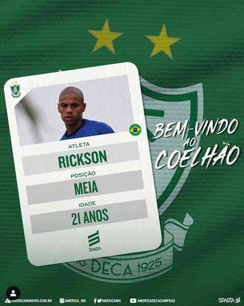 O Amrica anunciou a contratao do meia Rickson, que estava no Botafogo