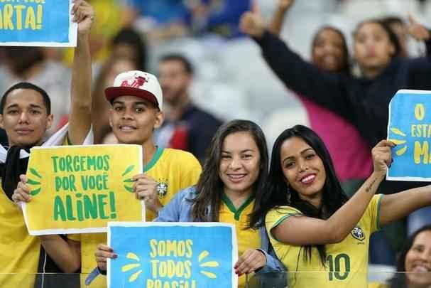 Torcedores no Mineiro durante jogo entre Brasil e Austrlia pelos Jogos Olmpicos
