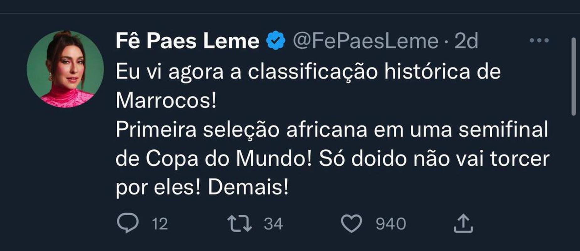 Atriz Fernanda Paes Leme escolhe seleo africana para vencer o Mundial