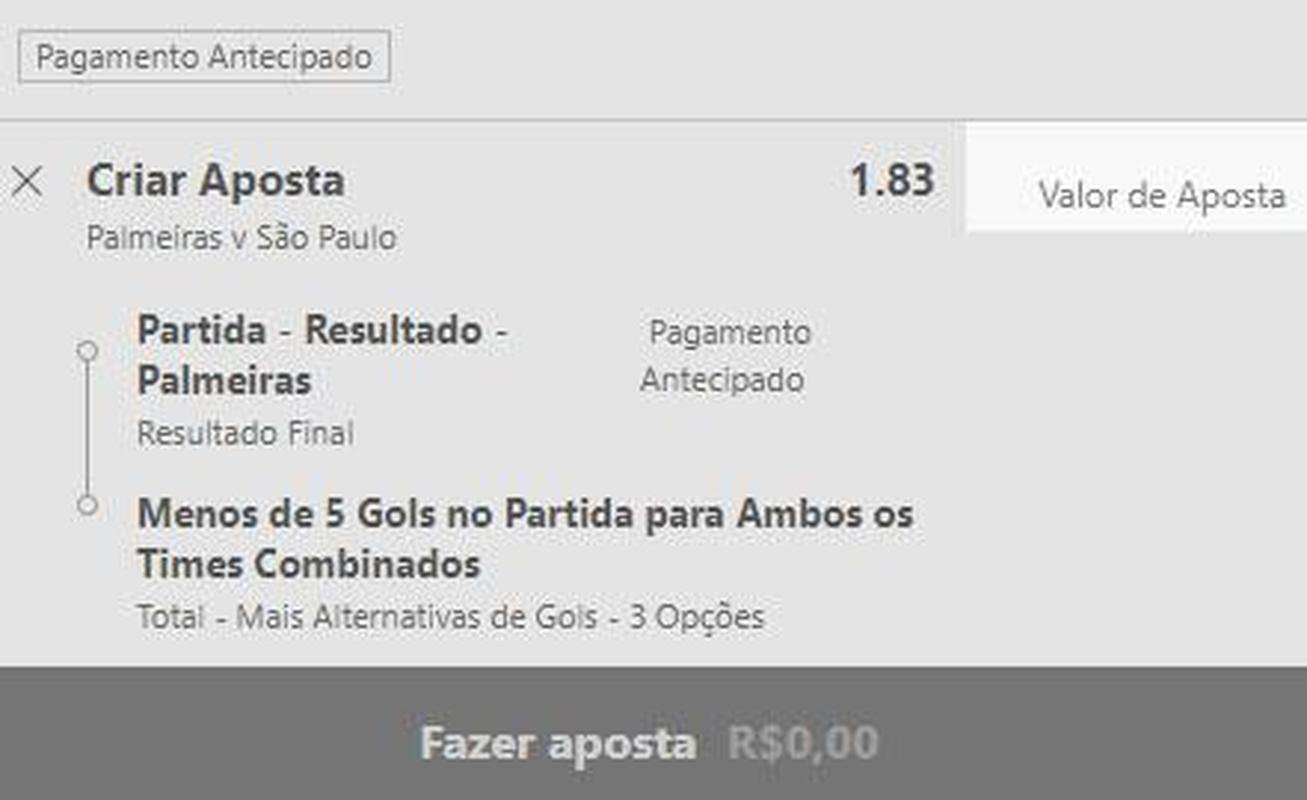 Palmeiras vence So Paulo e menos de cinco gols no jogo (odd 1.83) - Lder isolado do Campeonato Brasileiro, o Palmeiras tenta dar mais um passo rumo ao ttulo deste ano. Nos dois clssicos em casa neste ano, o Verdo venceu e a linha de gols de nossa dica no foi ultrapassada. Oportunidade interessante no mercado.
