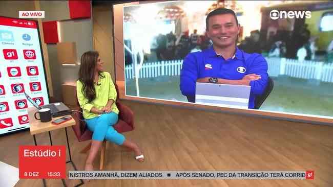 Andria Sadi e o marido Andre Rizek durante programa da Globonews