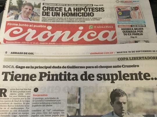 Crnica diz que Gago  a principal dvida para o jogo contra o Cruzeiro