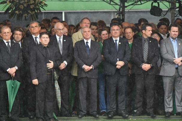Presidente Michel Temer e demais autoridades no velório coletivo das vítimas do acidente aéreo da Chapecoense, que resultou na morte de 71 pessoas, entre jogadores, dirigentes, comissão técnica e jornalistas