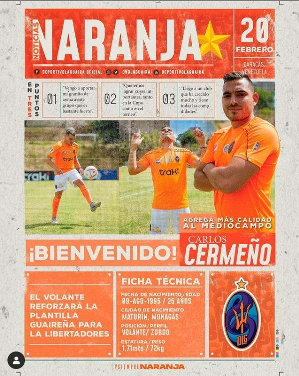 Carlos Cermeño, meio-campista (Deportivo La Guaira, da Venezuela)
