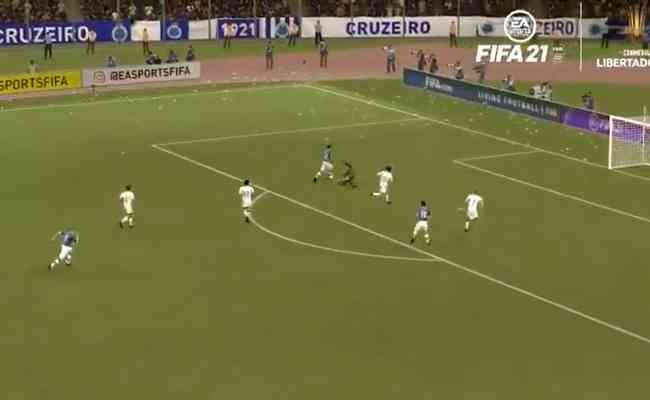 Gol de Ronaldo sobre o Boca reproduzido pelo game Fifa 21
