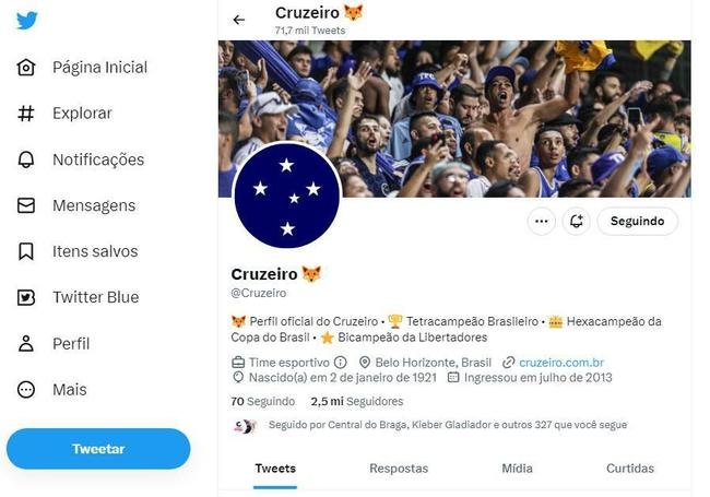 Contas de jogadores e clubes com e sem o perfil de verificado no Twitter