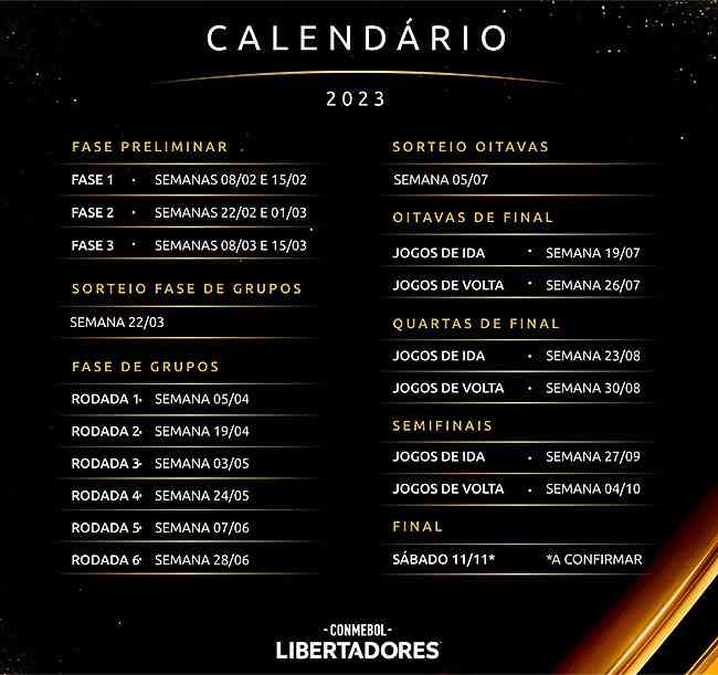 Calendário da Copa Libertadores divulgado para 2023