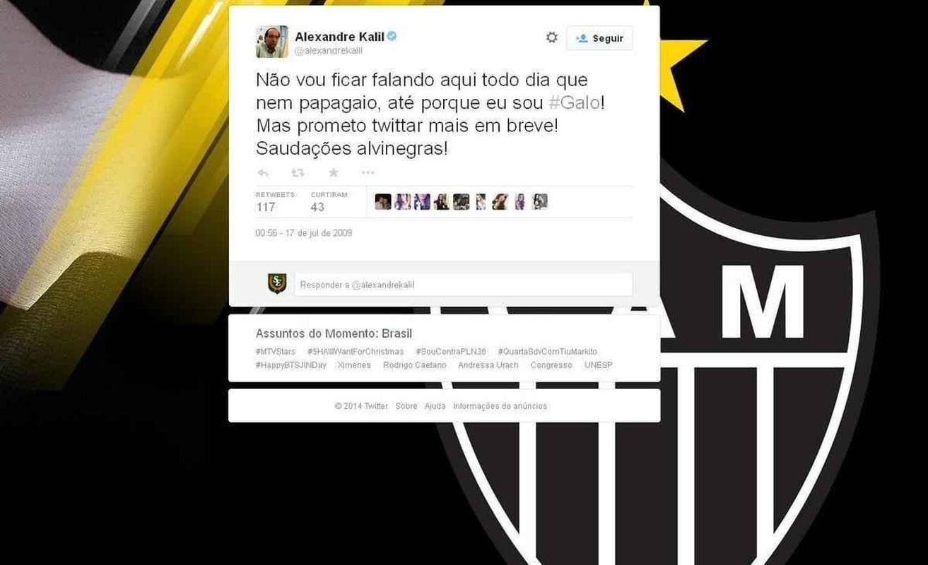 No dia 17 de julho de 2009, Kalil criou sua conta no Twitter, ferramenta que viraria referncia durante sua gesto