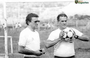 Preparao da Seleo Brasileira na Toca da Raposa I para a Copa do Mundo de 1986; na foto, o tcnico Tel Santana (d) e o mdico Neylor Lasmar (e)