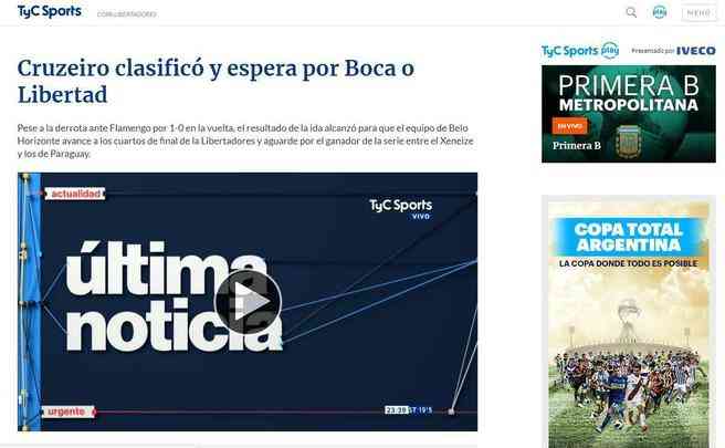 TyC Sports, da Argentina: 'Cruzeiro espera por Boca ou Libertad'