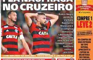 Manchetes dos jornais cariocas sobre o jogo entre Flamengo e Cruzeiro, vitorioso por 2 a 0, no Rio