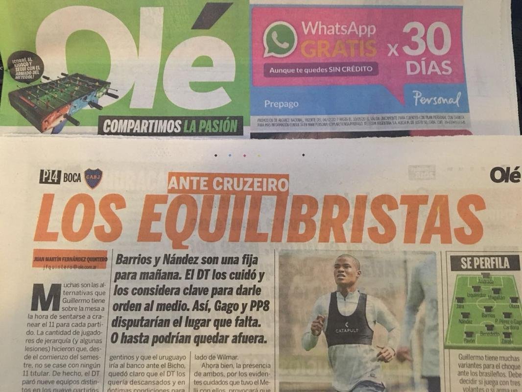 Ol traz dvida na escalao do Boca Juniors para o jogo contra o Cruzeiro
