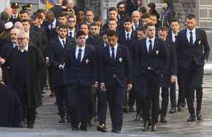 Imagens do funeral de Davide Astori em Florena. Jogadores do elenco da Fiorentina