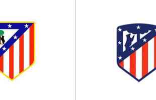 O Atltico de Madrid realizou mudanas no escudo (direita) em 2017. A tentativa do clube foi deixar o smbolo com design mais simples