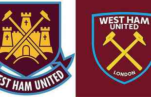 O West Ham anunciou a mudana em 2016. A nova identidade visual (direita) ficou mais simples. A principal alterao foi a retirada do castelo.