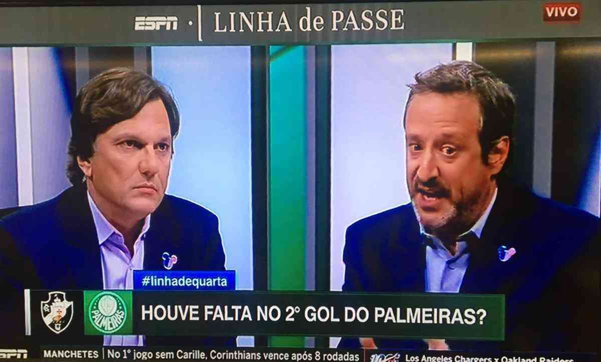 Mauro Cezar Pereira e Gian Oddi durante discusso no Linha de Passe, da ESPN