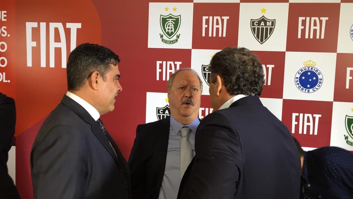 Presidentes e mascotes de Amrica, Atltico e Cruzeiro foram  fbrica da Fiat, em Betim, onde firmaram acordo comercial