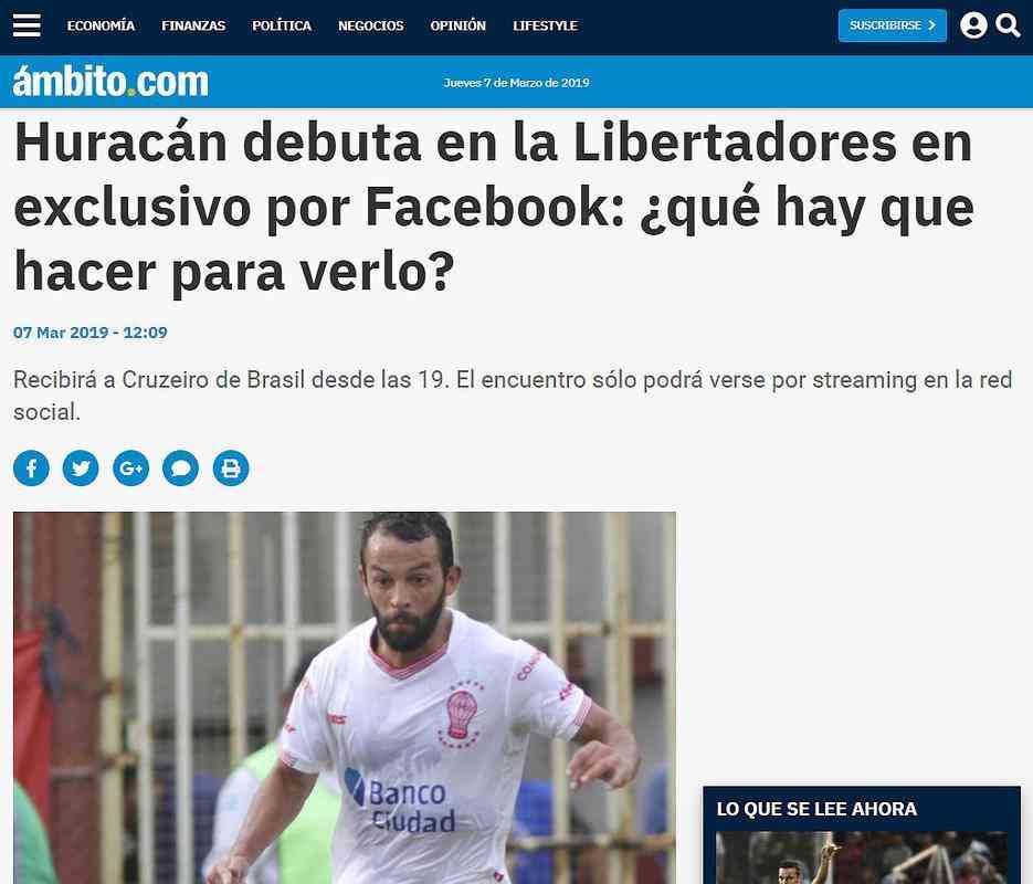 O Facebook fechou contrato at 2022 com a Conmebol para transmitir 46 partidas por ano na Copa Libertadores, dentre elas o jogo entre Huracn e Cruzeiro