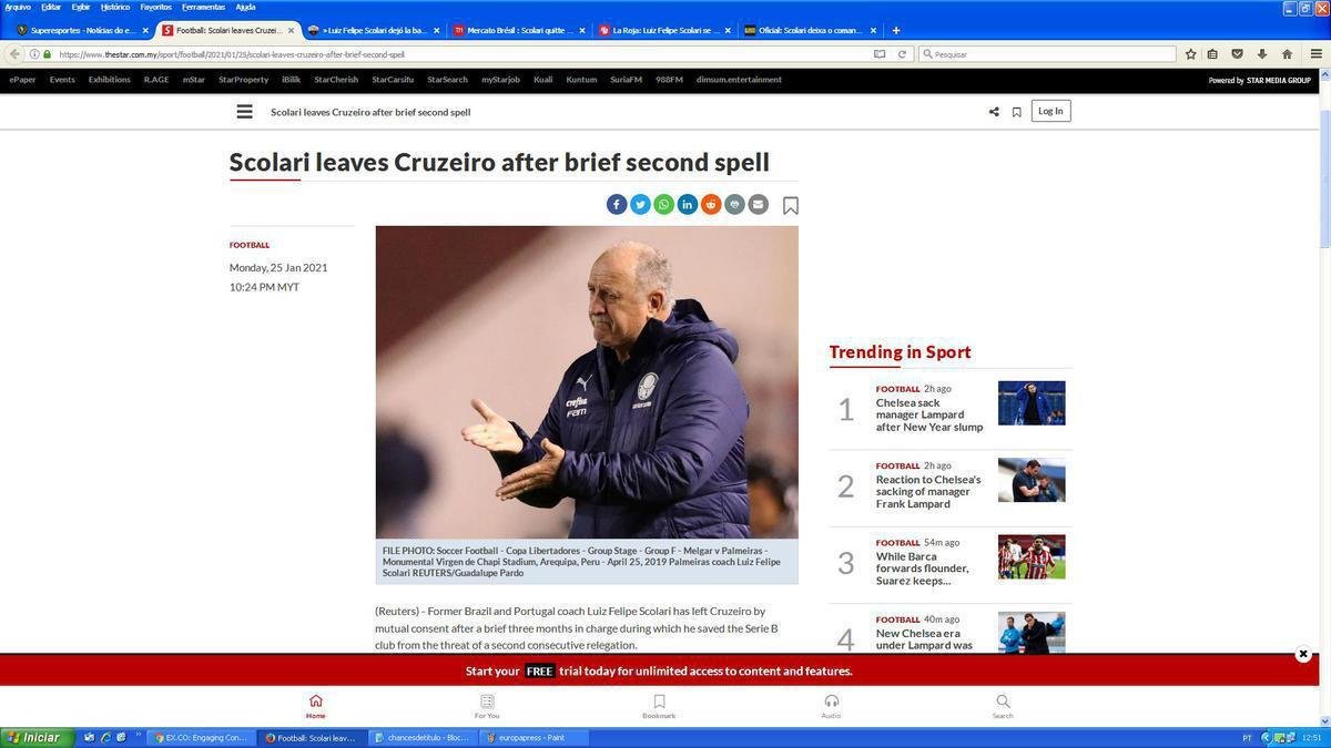 The Start, da Inglaterra - Site diz que treinador ficou curto perodo de tempo no comando do Cruzeiro