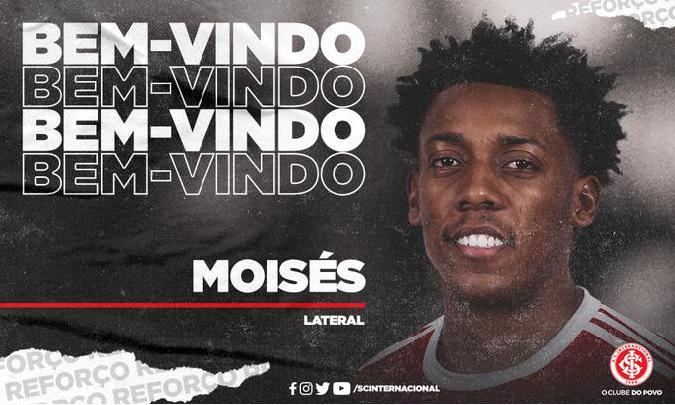 O Internacional anunciou a contratação do lateral-esquerdo Moisés, que estava no Bahia