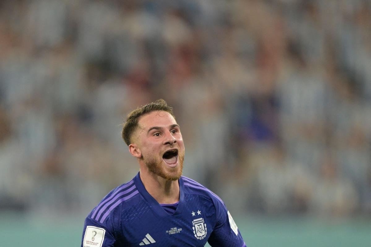 Alexis Mac Allister marcou o primeiro gol da Argentina sobre a Polnia no Estdio 974, em duelo pelo Grupo C da Copa do Mundo
