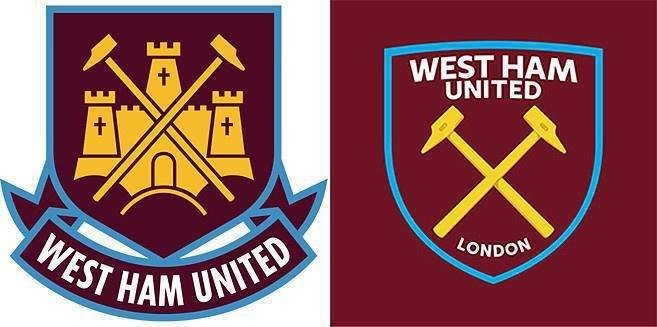 O West Ham anunciou a mudana em 2016. A nova identidade visual (direita) ficou mais simples. A principal alterao foi a retirada do castelo.