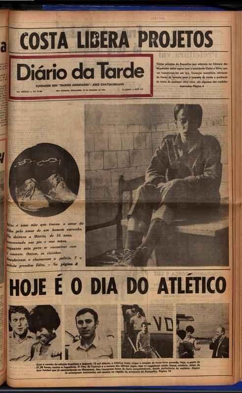 Dirio da Tarde, 19 de dezembro, dia do jogo - na parte inferior da capa, destaque para o 'dia do Atltico'.
