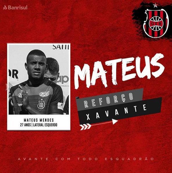 O Brasil de Pelotas anunciou a contratao do lateral-esquerdo Mateus Mendes, que estava na Lajeadense