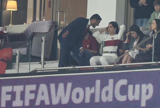 Esposa Georgina Rodriguez e demais familiares de Cristiano Ronaldo durante jogo entre Marrocos e Portugal pelas quartas de final da Copa do Mundo no Estdio Al Thumama