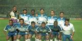 Em 1997, o Cruzeiro conquistou o bi da Copa Libertadores da Amrica, o sexto ttulo internacional de sua histria. Na deciso, o clube mineiro superou o Sporting Cristal do Peru. Na foto, o time azul no jogo de ida, em Lima, quando houve empate por 0 a 0.