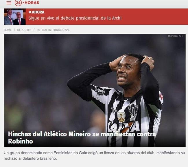 24 Horas (Chile) - Torcedores do Atltico se manifestam contra Robinho
