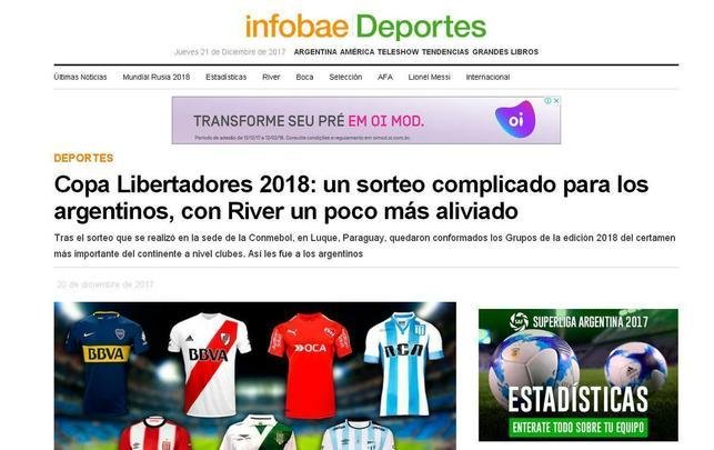 Infobae seguiu a mesma linha do Clarn, ao destacar grupos de Boca e River