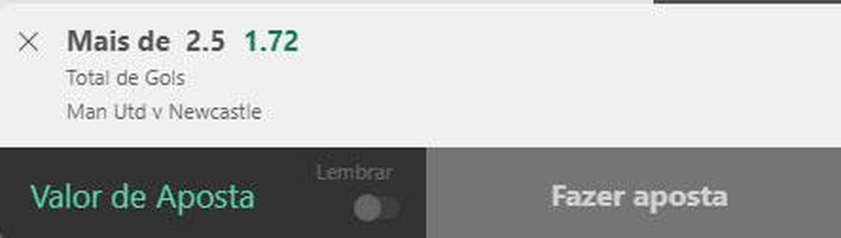 Mais de 2,5 gols em Manchester United x Newcastle (odd 1.72) - So dois times que tm ataques poderosos e defesas nada confiveis. A linha de gols bateu nos ltimos trs jogos do United pela Premier League e nos ltimos dois do Newcastle. Acreditamos que ser um jogo muito movimentado em Old Trafford.