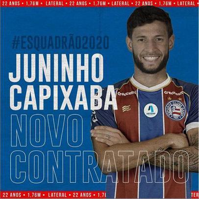 O Bahia anunciou a contratação do lateral-esquerdo Juninho Capixaba, que estava no Grêmio