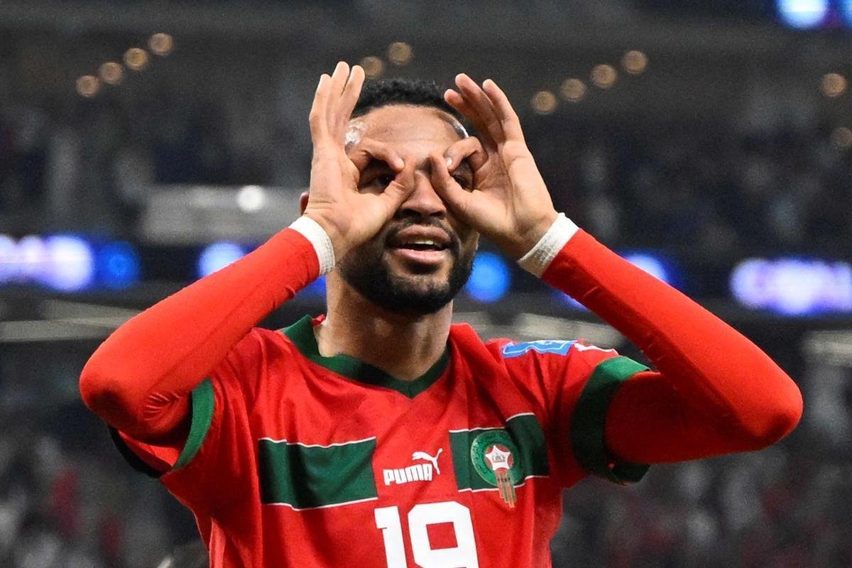 Fotos do gol de Youssef En-Nesyri, de Marrocos, sobre Portugal, pelas quartas de final da Copa do Mundo de 2022, no Catar