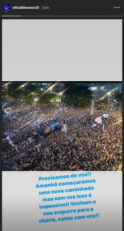 Thiago Neves chama torcida do Cruzeiro para jogo decisivo contra o Fluminense, no Mineiro